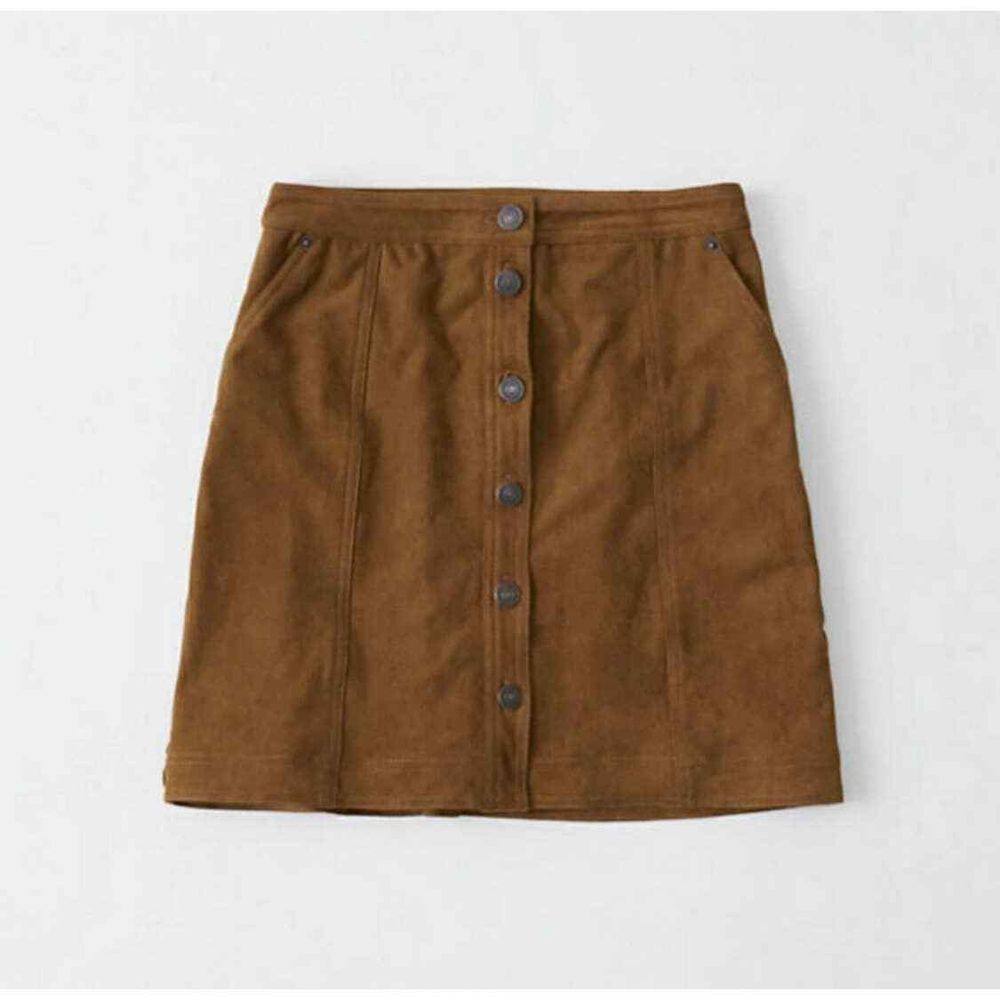 Abercrombie & Fitch Skirt Womens Small Brown Camel Faux Suede Mini Button‎ Down